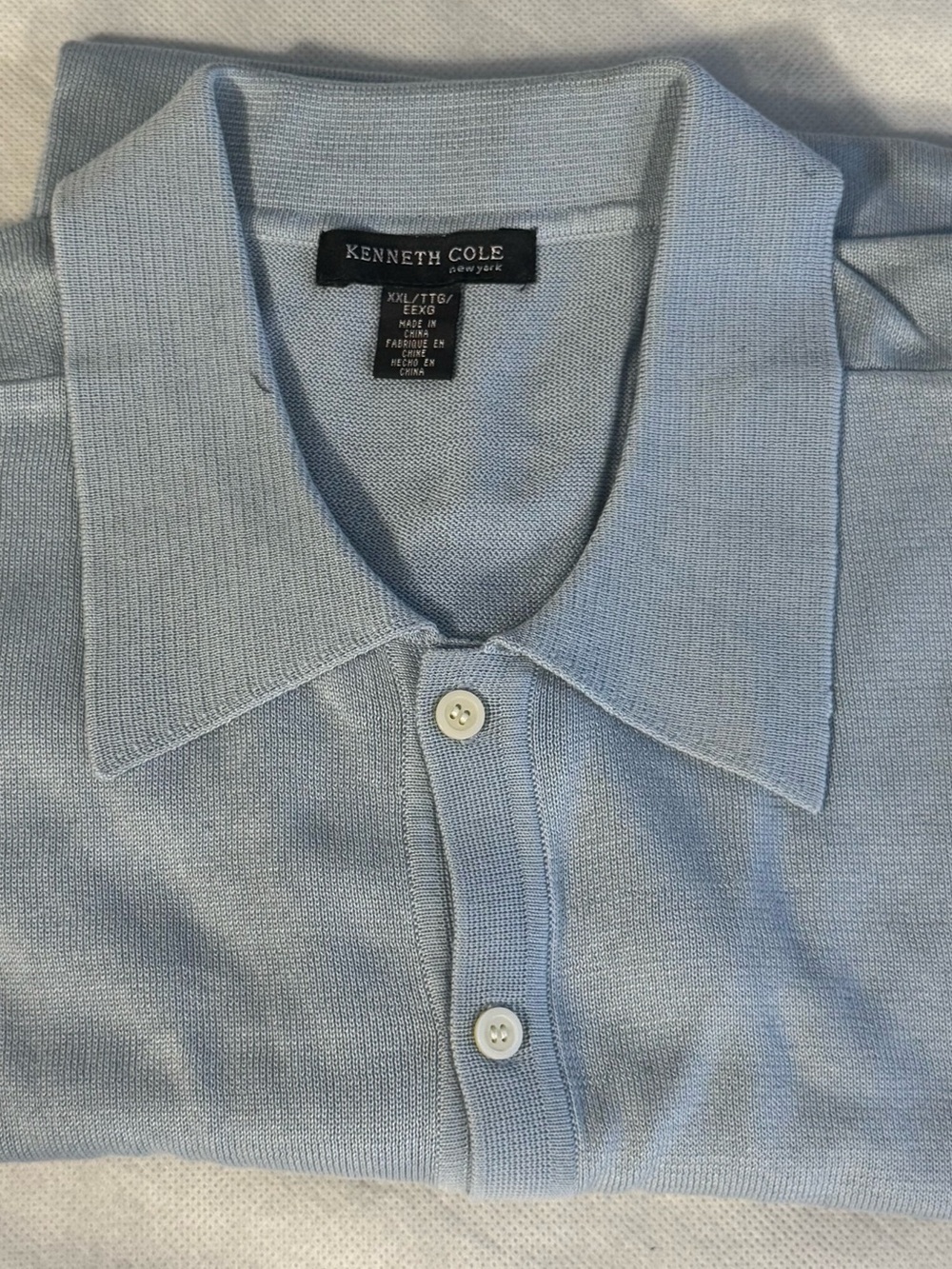 Kenneth Cole New York Knit Polo Shirt Mens XXL Light Blue Short Sleeve Luxury